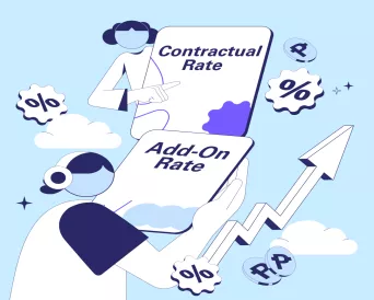 man holding up two sheets of paper showing contractual and add-on rates